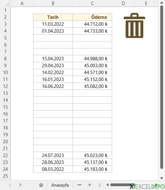 Boş Hücreleri Silme