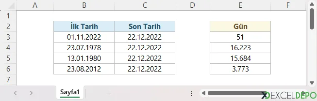 İki Tarih Arası Gün Hesaplama