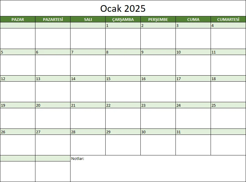 Takvim Düzenini Oluşturma