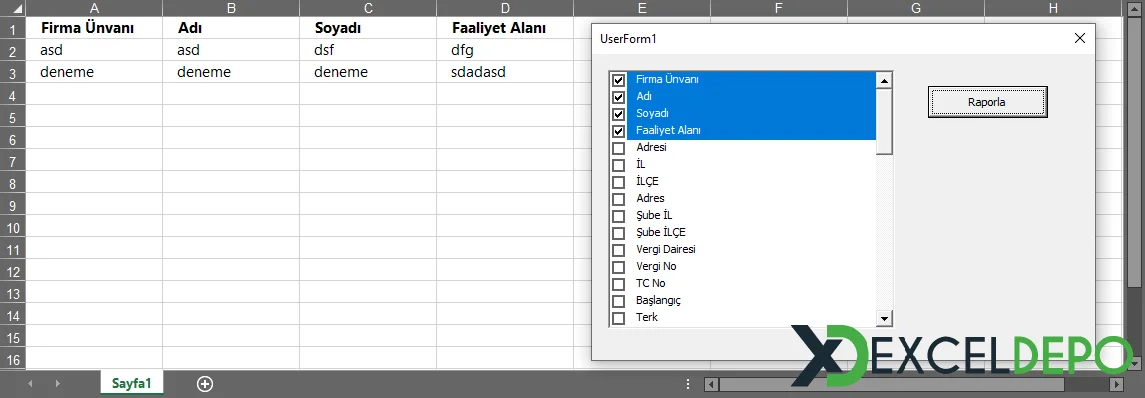 Access Dosyasından Sütun Kriterli Veri Alma