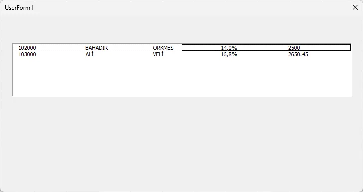 ADO ile ListBox Değerini Yüzde Biçiminde Gösterme