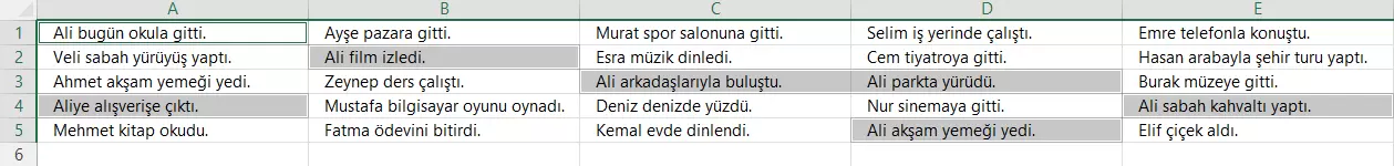 Belirli Bir Metin İçeren Hücreleri Seçme
