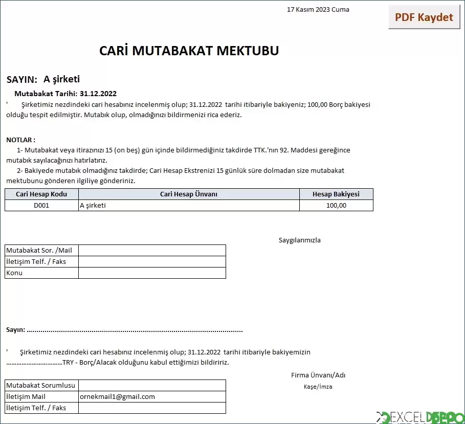 Cari Hesap Mutabakatı Yapma