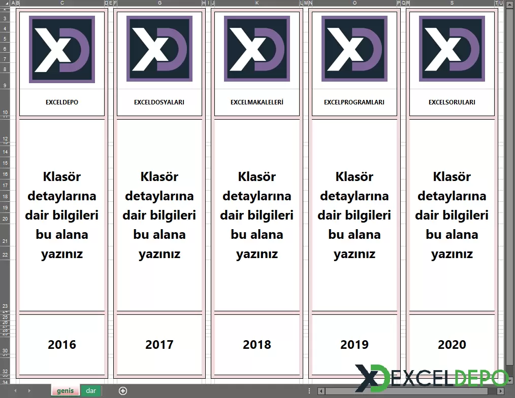 Excel Sayfalarında Klasör Sırtlığı Oluşturma