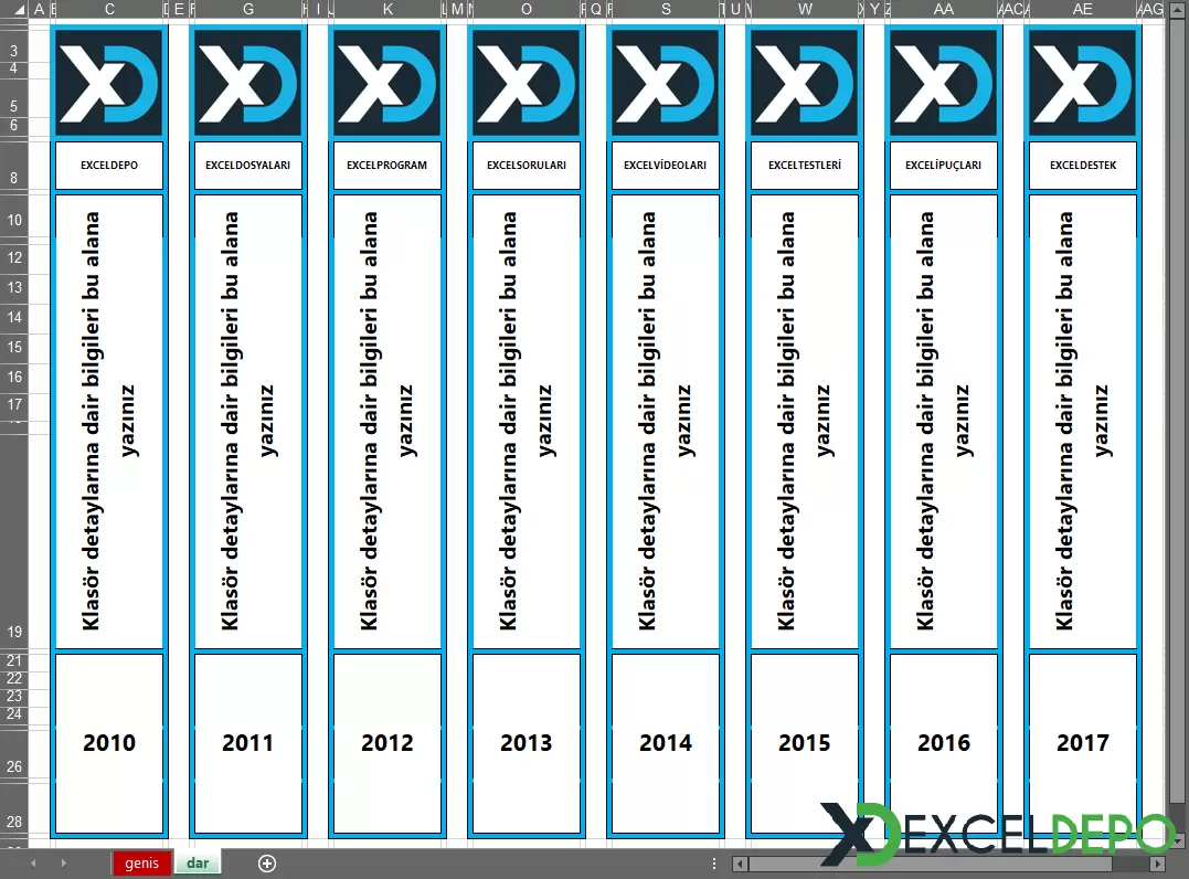 Excel Sayfalarında Klasör Sırtlığı Oluşturma