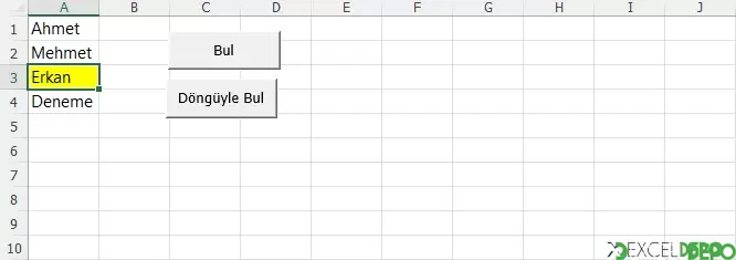 InputBox Nesnesi ile Bulma ve Renklendirme