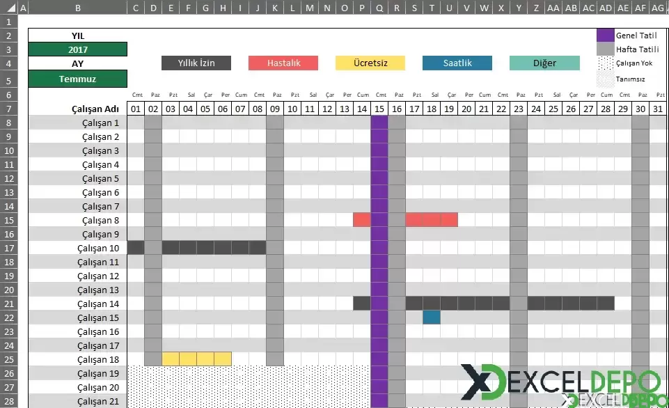 İzin Takip Çizelgesi Dashboard Oluşturma