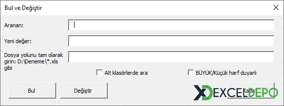 Kapalı Dosyadan Bulma ve Değiştirme