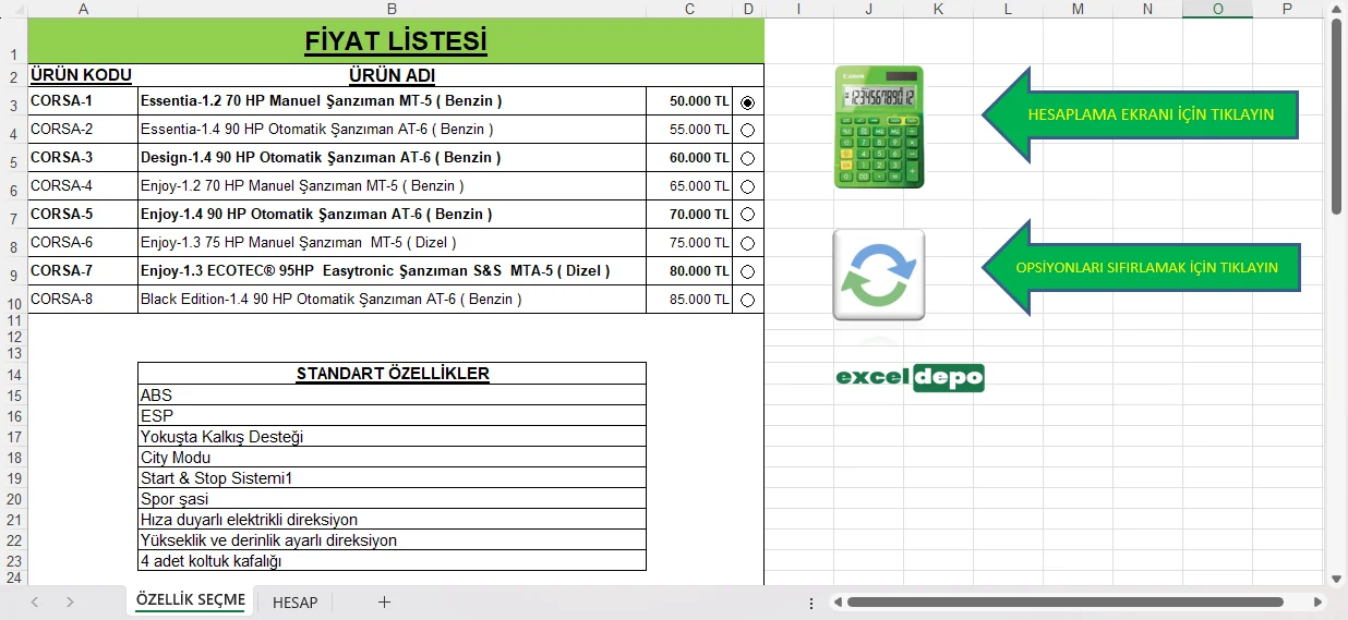 Özelliklere Göre Fiyat Seçme
