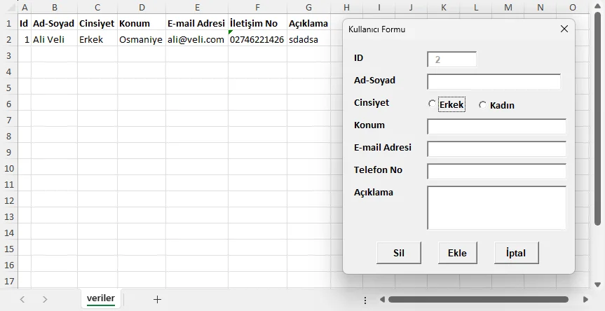 UserForm Üzerinden Sayfaya Kayıt Yapma
