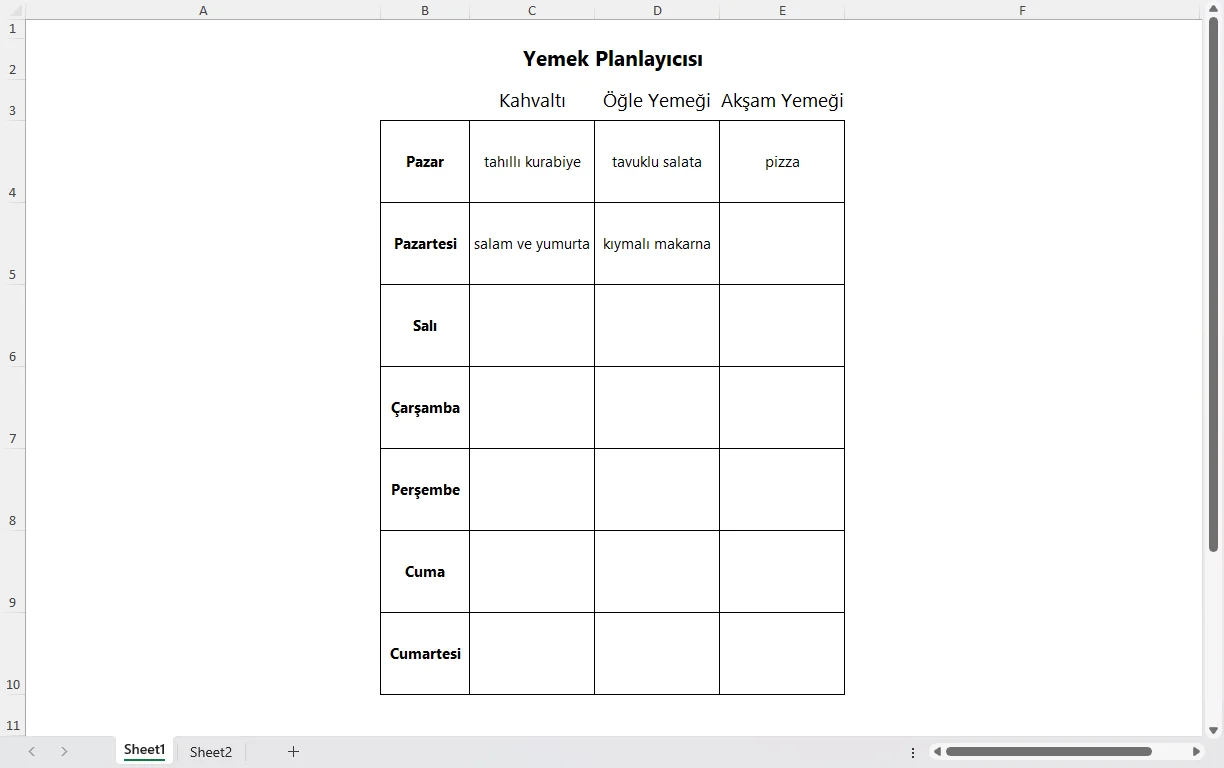 Yemek Planlayıcısı Hazırlama