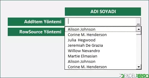 ComboBox Nesnesine Sayfadan Veri Alma