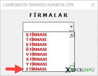 ComboBox Verileri Benzersiz Olarak Alma