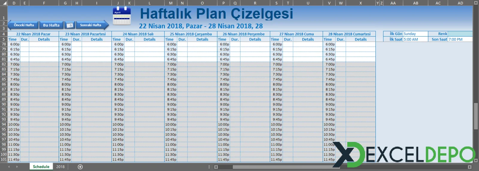 Haftalık Plan Çizelgesi Şablonu Hazırlama