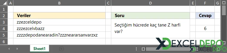 Hücrelerde Kullanılan Harf Sayısını Bulma