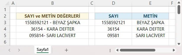 Metin ve Sayı Biçimindeki Değerleri Ayrıştırma